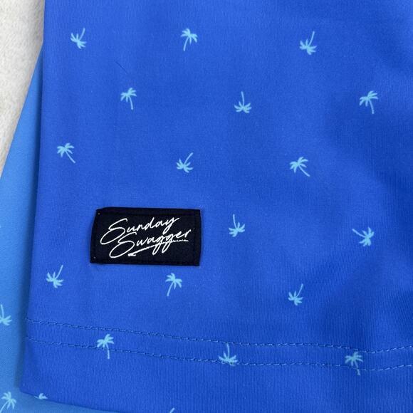 Sunday Swagger Golf Polo Shirt Blue Ombre Palm Tree Short Sleeve Men's Size XL - Picture 7 of 10